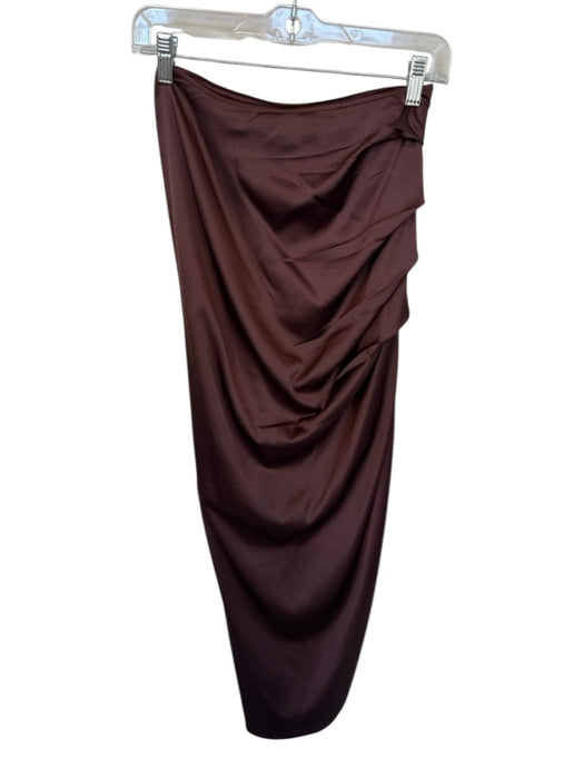 OW Collection Size Est. XS Brown Polyester Maxi Rouched Side Asymmetrical Skirt Brown / Est. XS