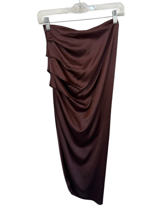 OW Collection Size Est. XS Brown Polyester Maxi Rouched Side Asymmetrical Skirt Brown / Est. XS