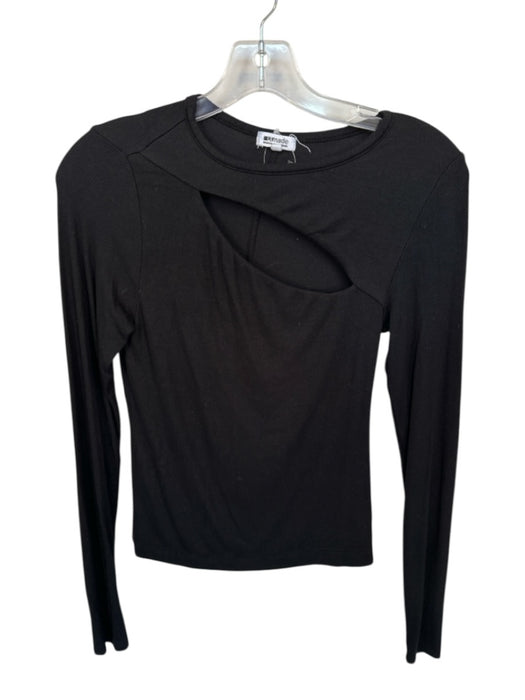 LAmade Size XS Black Micromodal Blend Ribbed Cutout Long Sleeve Asymmetric Top Black / XS