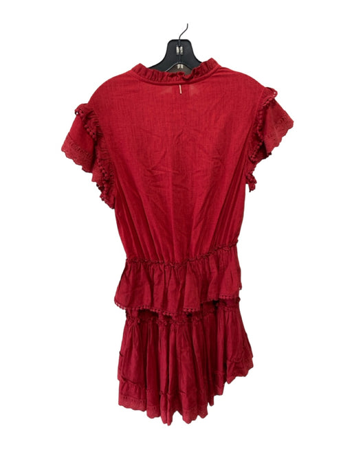 Misa Size XS Red Rayon Blend V Neck Tiered Ruffle Cap Sleeve Tie Neck Dress Red / XS
