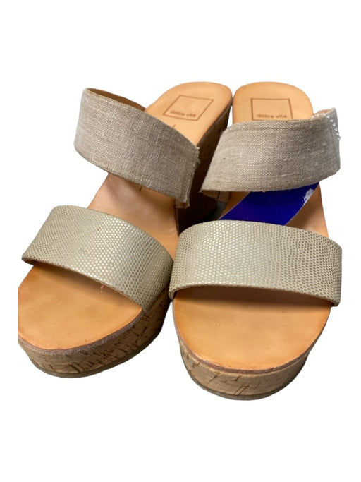 Dolce Vita Shoe Size 8 Tan Cork & Leather Canvas 2 Strap Wedge Platform Shoes Tan / 8
