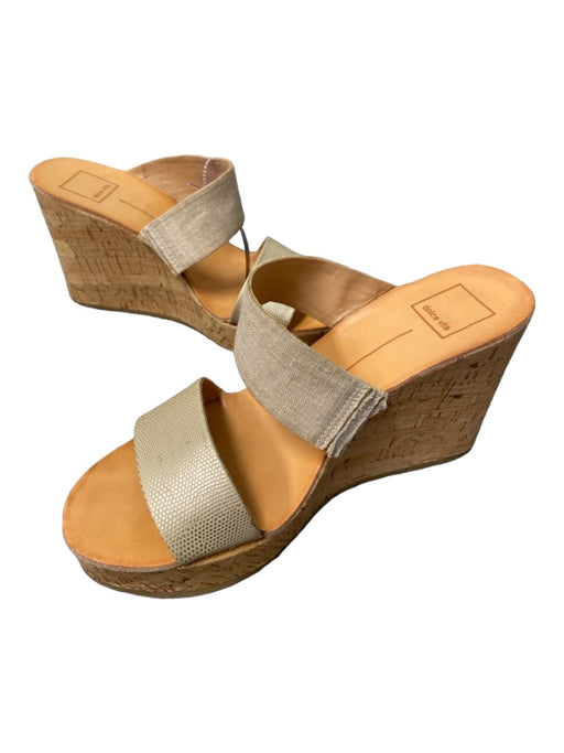 Dolce Vita Shoe Size 8 Tan Cork & Leather Canvas 2 Strap Wedge Platform Shoes Tan / 8