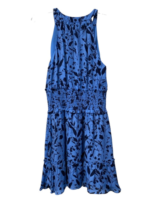 Parker Size Small Blue & Black Silk Round Neck Sleeveless Abstract FLoral Dress Blue & Black / Small