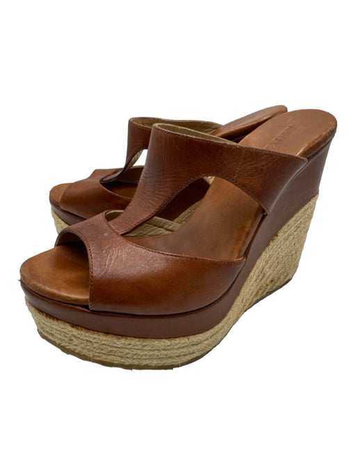 Jimmy Choo Shoe Size 37 Brown Leather Raffia Open Toe & Heel Cut Out Wedges Brown / 37