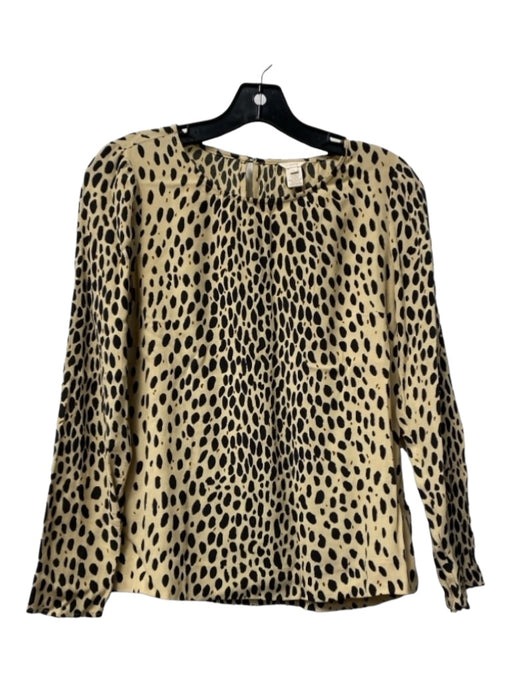 J Crew Size 0 Tan & black Rayon Long Sleeve Animal Print Keyhole Back Top Tan & black / 0