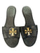 Tory Burch Shoe Size 6.5 Black & Gold Leather Flat Slip On Logo Open Toe Sandals Black & Gold / 6.5