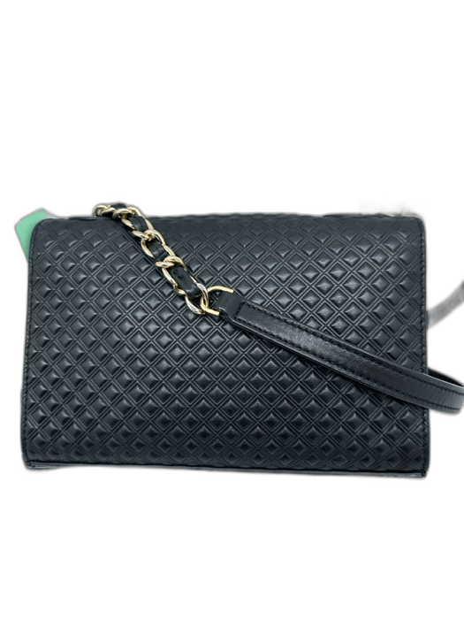 Tory Burch Black Leather Embossed Flap Magnetic Snap Closure Crossbody Bag Black
