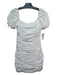 Superdown Size S White Cotton Blend Short Balloon Sleeve Rouched Zip Back Dress White / S