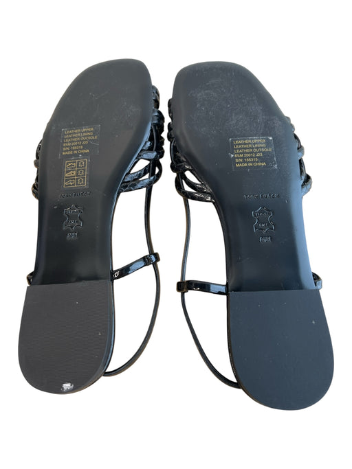 Tory Burch Shoe Size 8.5 Black Leather open toe Flat Strappy Ankle Strap Shoes Black / 8.5