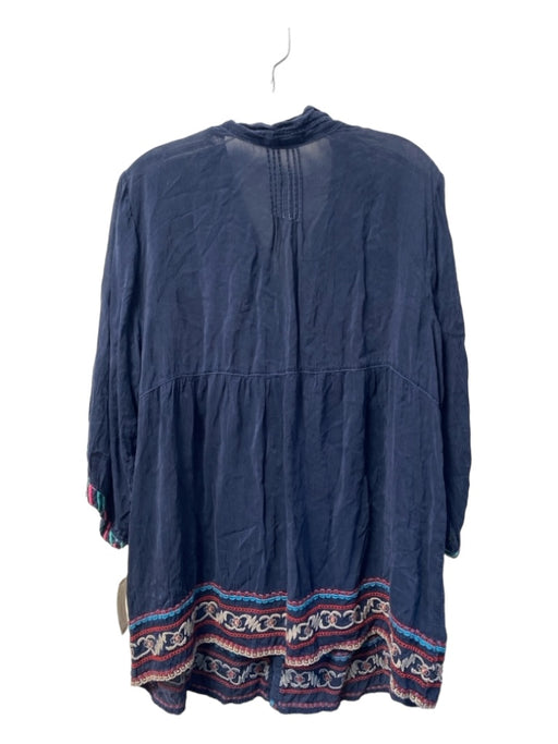 Johnny Was Size XL Navy & Multi Cupra Rayon V Neck Button Up Embroidered Top Navy & Multi / XL