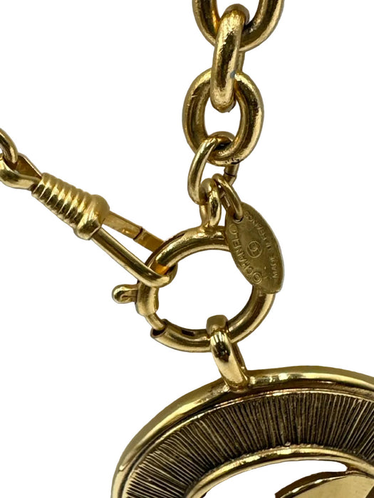 Chanel Gold Metal Chain Logo Pendant Long Chain Necklace