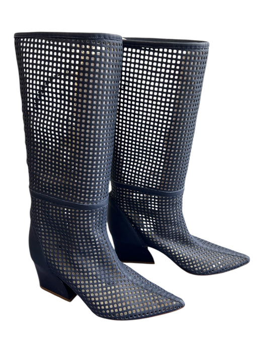 Tibi Shoe Size 37 Navy Leather Perforated Pointed Toe Calf Length Boots Navy / 37