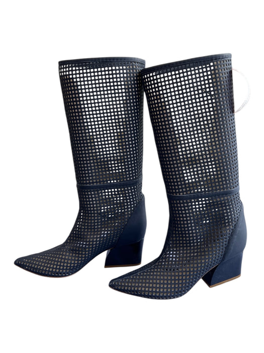Tibi Shoe Size 37 Navy Leather Perforated Pointed Toe Calf Length Boots Navy / 37