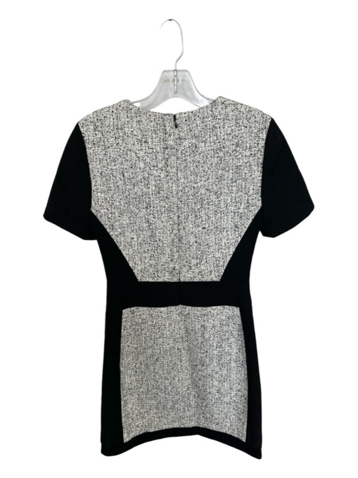 Tibi Size 2 White & Black Cotton Blend Tweed Short Sleeve Back Zip Dress White & Black / 2