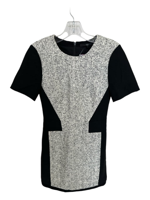 Tibi Size 2 White & Black Cotton Blend Tweed Short Sleeve Back Zip Dress White & Black / 2