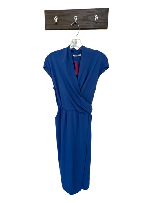 MM. Lafleur Size 4 Blue Triacetate Cap Sleeve Belted Midi Dress Blue / 4