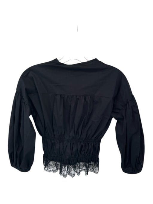 The Shirt Size XS Black Button Accentts Scrunch Detail Lace Long Sleeve Top Black / XS