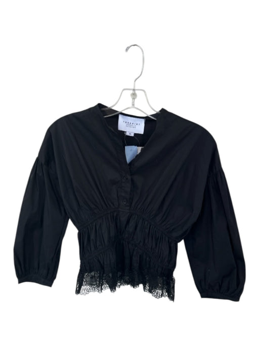 The Shirt Size XS Black Button Accentts Scrunch Detail Lace Long Sleeve Top Black / XS