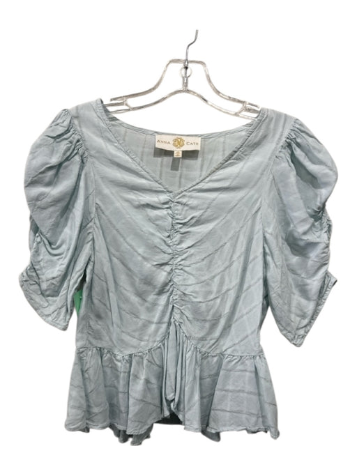 Anna Cate Size XS Light Blue Viscose Short Puff Sleeve V Neck Maxi Skirt Set Light Blue / XS