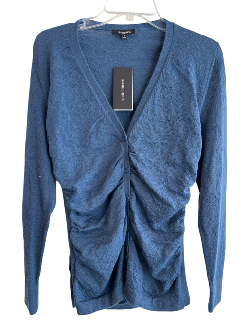 Lafayette 148 Size M Blue Polyamide Long Sleeve V Neck Semi Sheer Top Blue / M