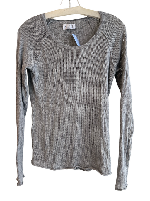 Velvet Size M Grey Cotton Blend Long Sleeve Knit Round Neck Sheer Top Grey / M