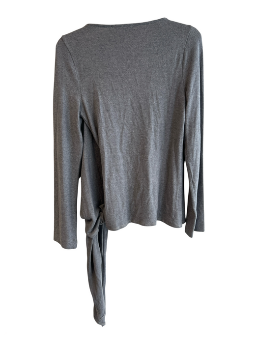 Three Dots Size M Grey Modal Long Sleeve Wrap around Scoop Neck Layered Sweater Grey / M