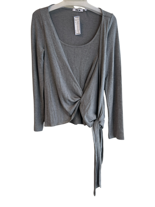 Three Dots Size M Grey Modal Long Sleeve Wrap around Scoop Neck Layered Sweater Grey / M