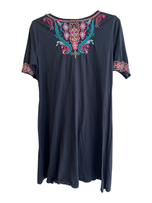 Johnny Was Size S Black & Multi Cotton Short Sleeve Embroidered Design Dress Black & Multi / S