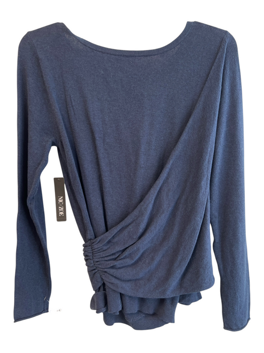 Nic + Zoe Size M Navy Blue Cotton Blend Long Sleeve Round Neck Knit Top Navy Blue / M
