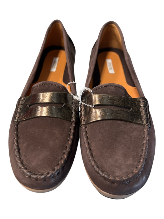 Geox Respira Shoe Size 39 Brown Suede Almond Toe Stitch Detail Flat Loafer Shoes Brown / 39