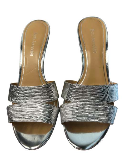 Enzo Angiolini Shoe Size 9.5 Silver Manmade Material open toe Two Strand Heels Silver / 9.5