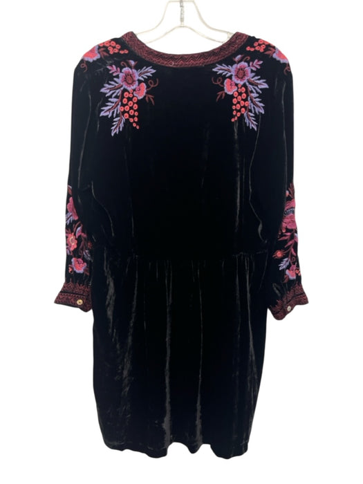 Johnny Was Size M Black, Purple & Pink Silk Blend Velvet Floral Embroidery Dress Black, Purple & Pink / M