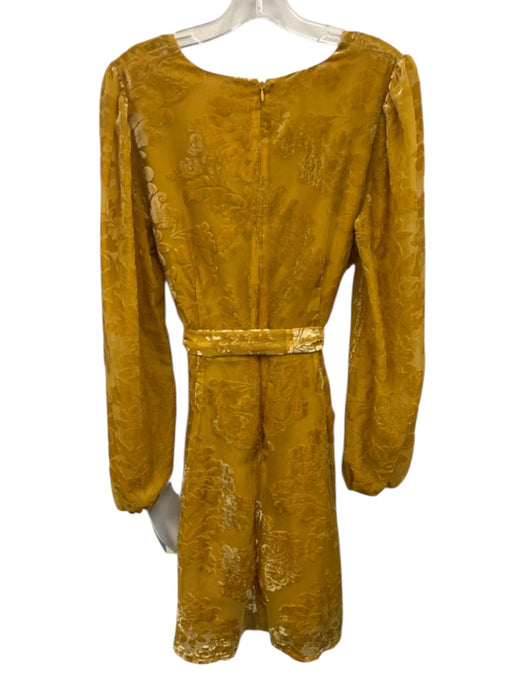 Yumi Kim Size L Gold Yellow Nylon Blend Floral Burnout Velvet V Neck Dress Gold Yellow / L