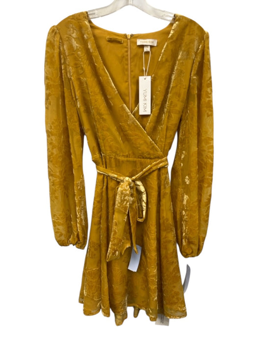 Yumi Kim Size L Gold Yellow Nylon Blend Floral Burnout Velvet V Neck Dress Gold Yellow / L
