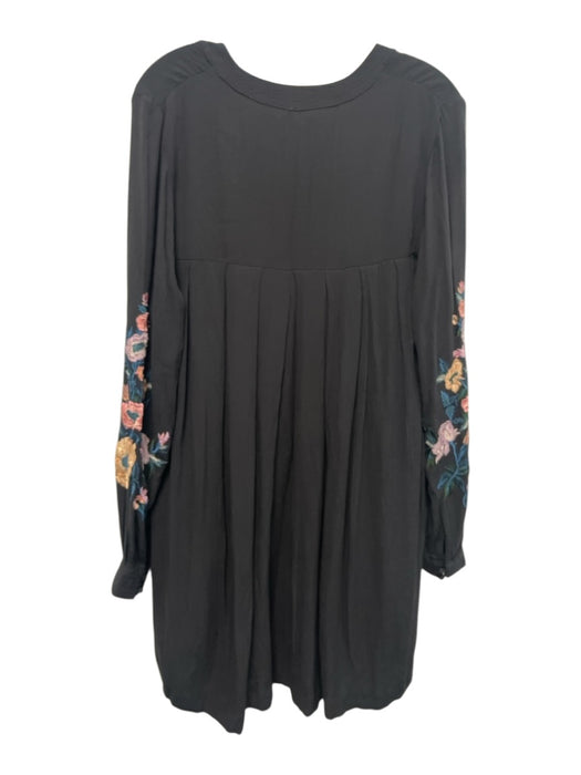 Free People Size S Black, Purple & Pink Rayon Floral Embroidered V Neck Dress Black, Purple & Pink / S