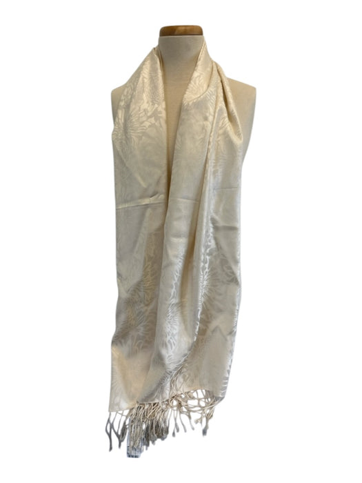 Banana Republic Cream White Silk Floral Jacquard Fringe Edging Rectangle scarf Cream White