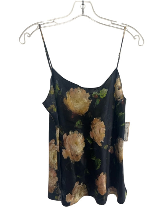 Vince Size Medium Black, Pink, Green Silk Spaghetti Strap Floral Satin Top Black, Pink, Green / Medium