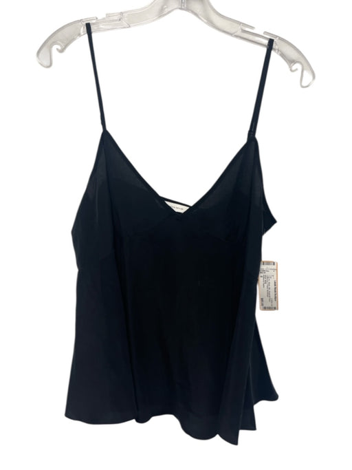Rebecca Taylor Size 8 Black Silk Spaghetti Strap Gathered V Neck Top Black / 8