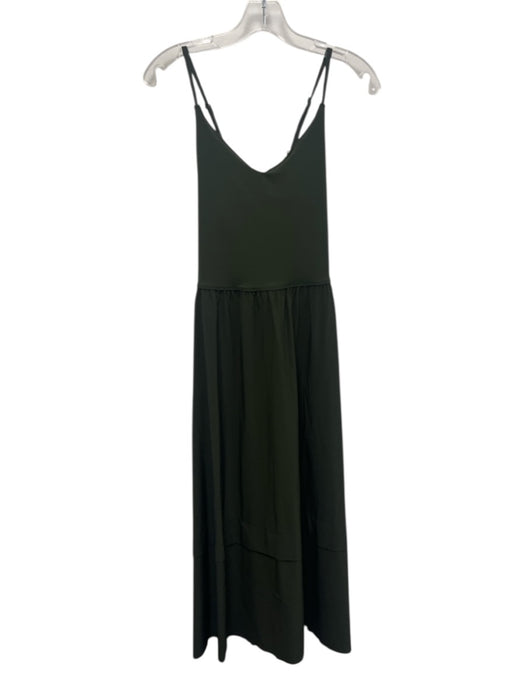 Athleta Size Medium Dark Green Nylon Blend Spaghetti Strap Mixed Fabric Dress Dark Green / Medium