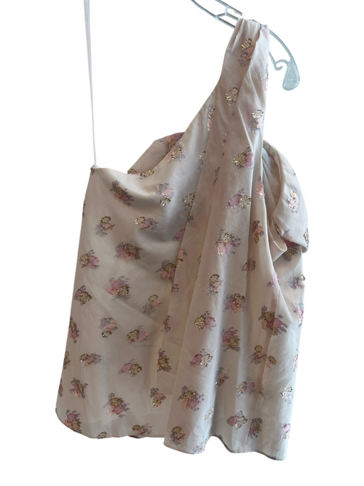 Rebecca Taylor Size 10 Pink & Cream Cotton Blend One Shoulder Floral Top Pink & Cream / 10
