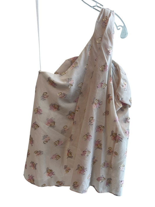 Rebecca Taylor Size 10 Pink & Cream Cotton Blend One Shoulder Floral Top Pink & Cream / 10