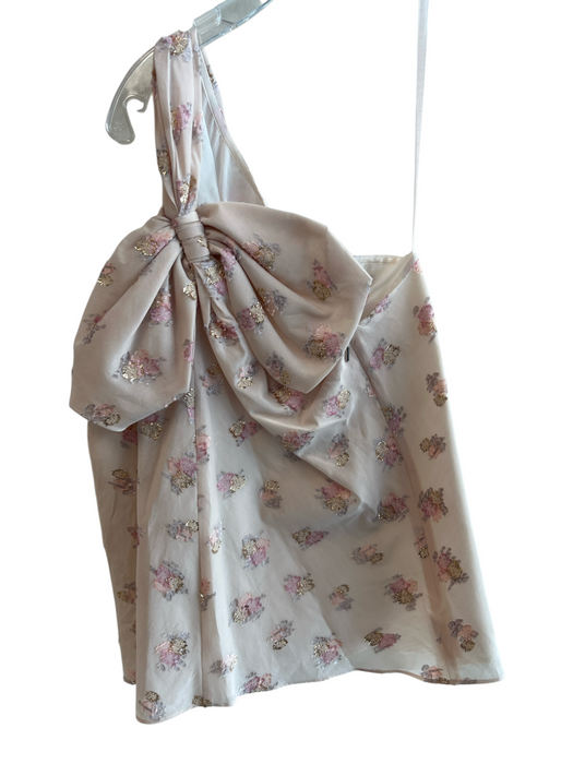 Rebecca Taylor Size 10 Pink & Cream Cotton Blend One Shoulder Floral Top Pink & Cream / 10
