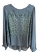 ASTR Size L Turquiose Polyester Mesh Long Sleeve Collar Back Button Top Turquiose / L
