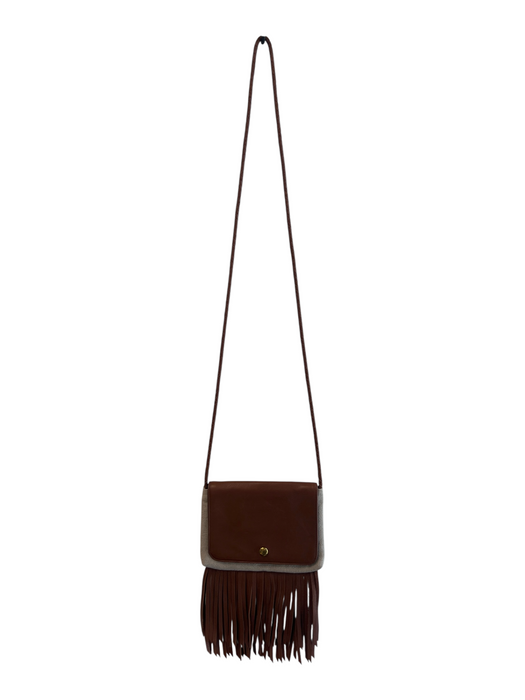 Hobo Beige Leather & Linen Fringe Crossbody Magnetic Close Inside Zipper Bag Beige / S