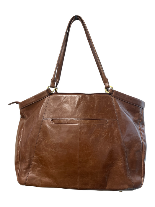 Hobo Brown Genuine Leather Zip Close Gold Hardware Two Handle Bag Brown / Large
