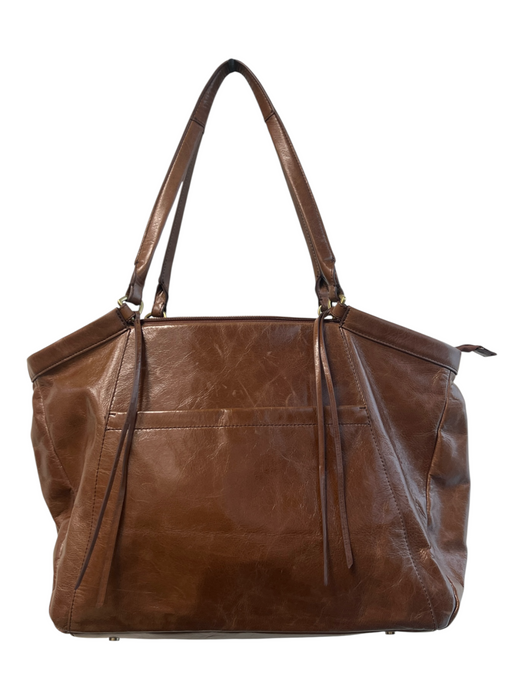 Hobo Brown Genuine Leather Zip Close Gold Hardware Two Handle Bag Brown / Large