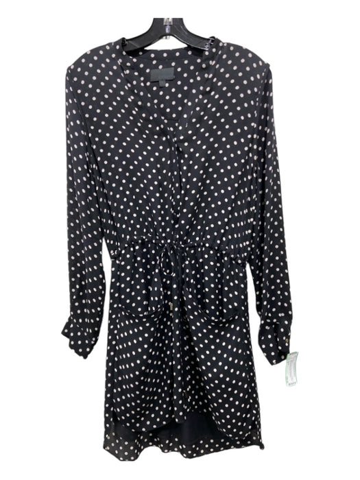 Intermix Size P Black & Cream Silk Long Sleeve Polka Dot Drawstring Waist Dress Black & Cream / P