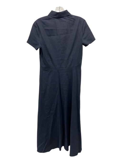 Theory Size 4 Navy Linen Blend Cap Sleeve Button Front Collar Midi Dress Navy / 4