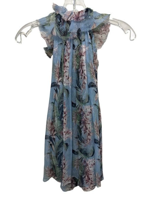 Zimmermann Size 1 Blue, Purple, Green Silk Chiffon Palm Frond Print Flounce Top Blue, Purple, Green / 1