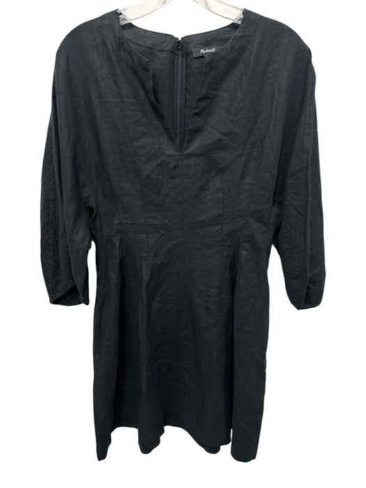 Madewell Size 2 Black Linen V Neck Above knee Fit & Flare Dress Black / 2